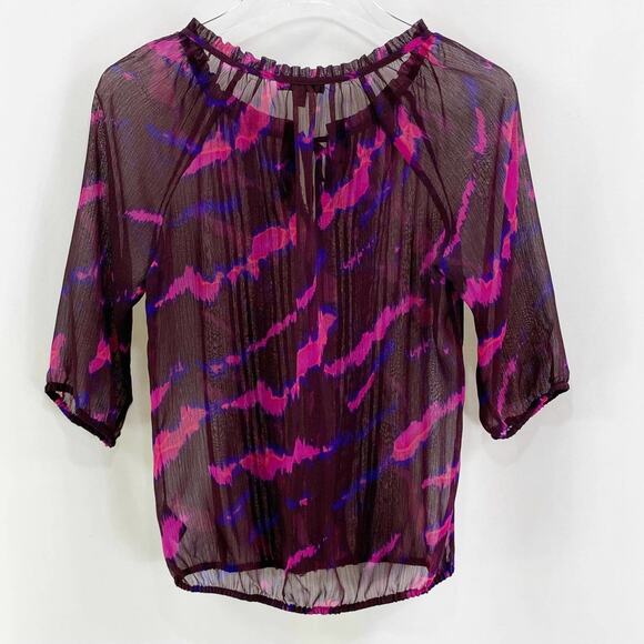 EXPRESS Pink Sheer Polyester 3/4 Sleeve Popover Blouse - Picture 1 of 10